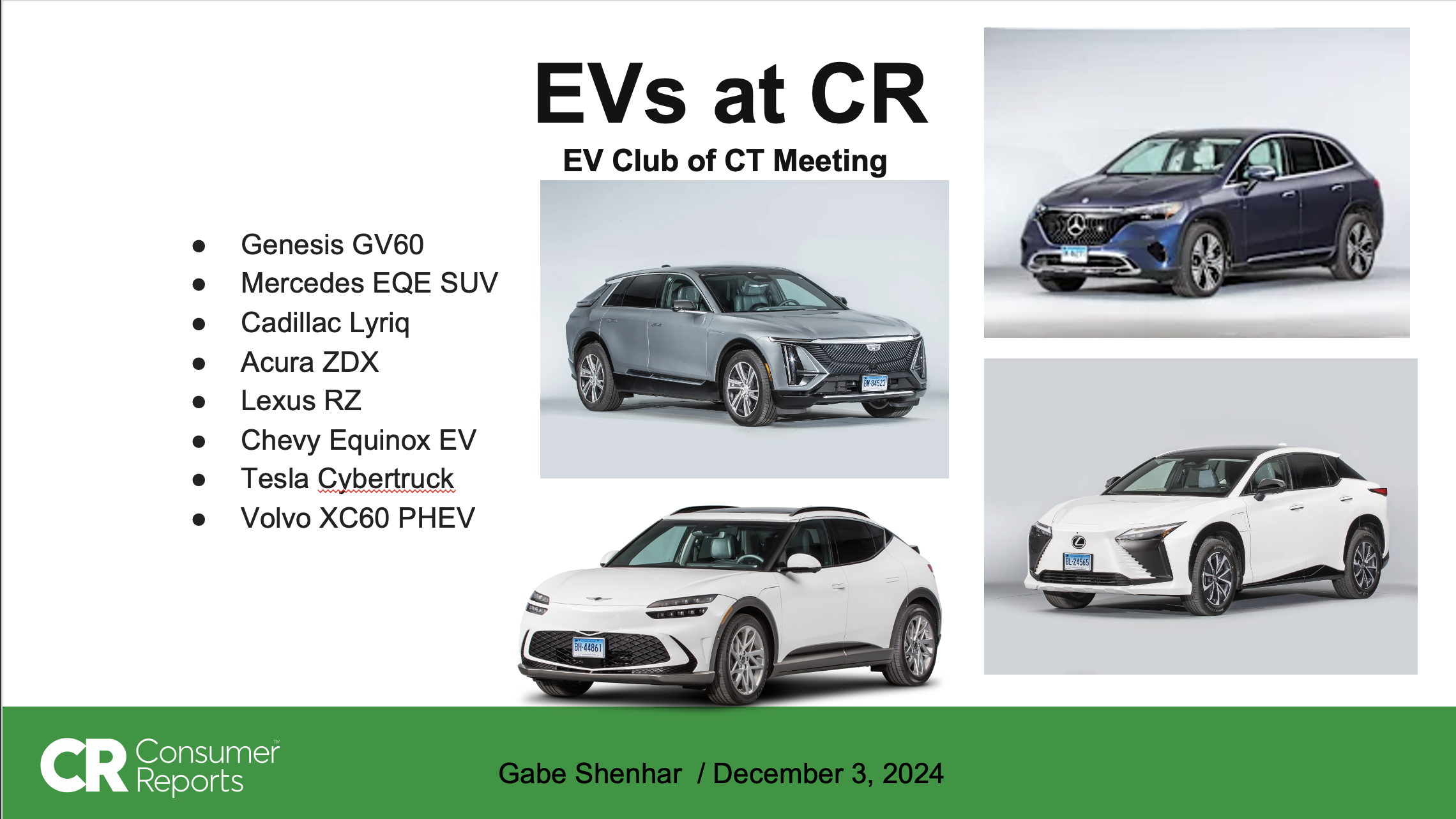 Consumer Reports Presents to the EV Club